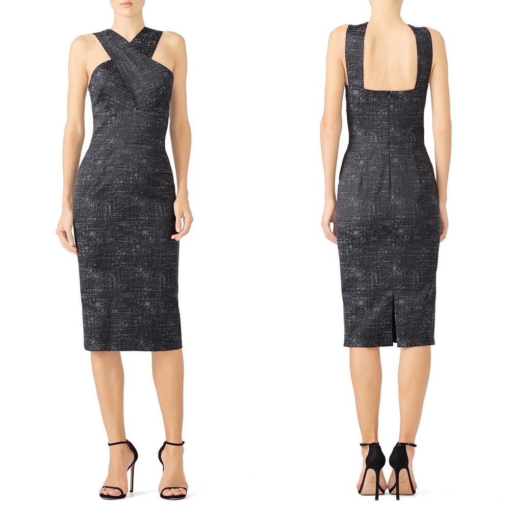 Hunter Bell NY Chastain Cross-Front Sheath Midi Dress‎ Size 4 Cocktail stretch